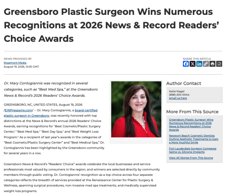 Dr. Contogiannis Wins in Multiple Categories at 2026 Greensboro Readers’ Choice Awards